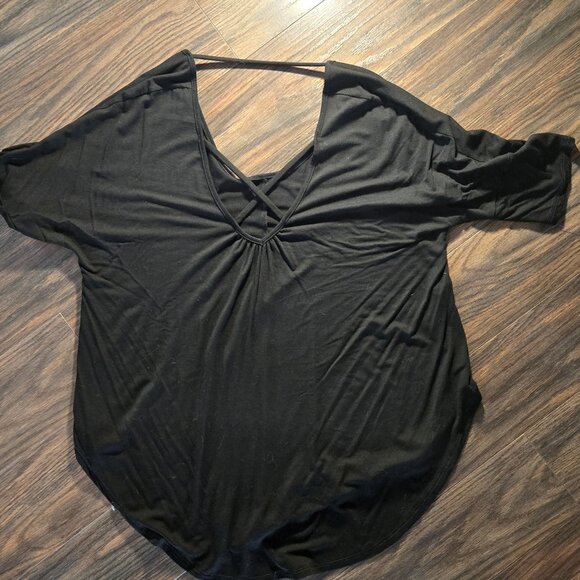 VENUS Black Jersey Knit Tunic Top w/ Cross-Pattern Opening in Back SIZE M - Picture 2 of 6